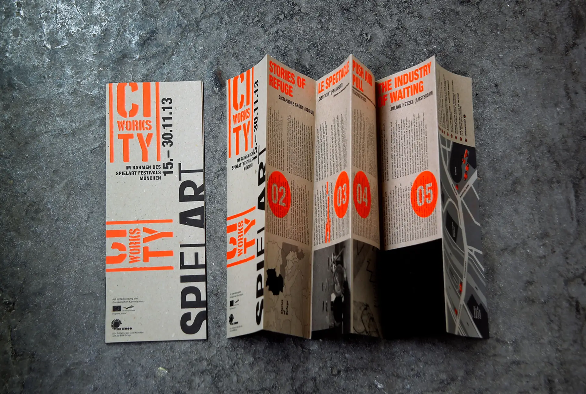 Programmleporello cityworks auf packpapier corporatedesign spielart theaterfestival München 2013