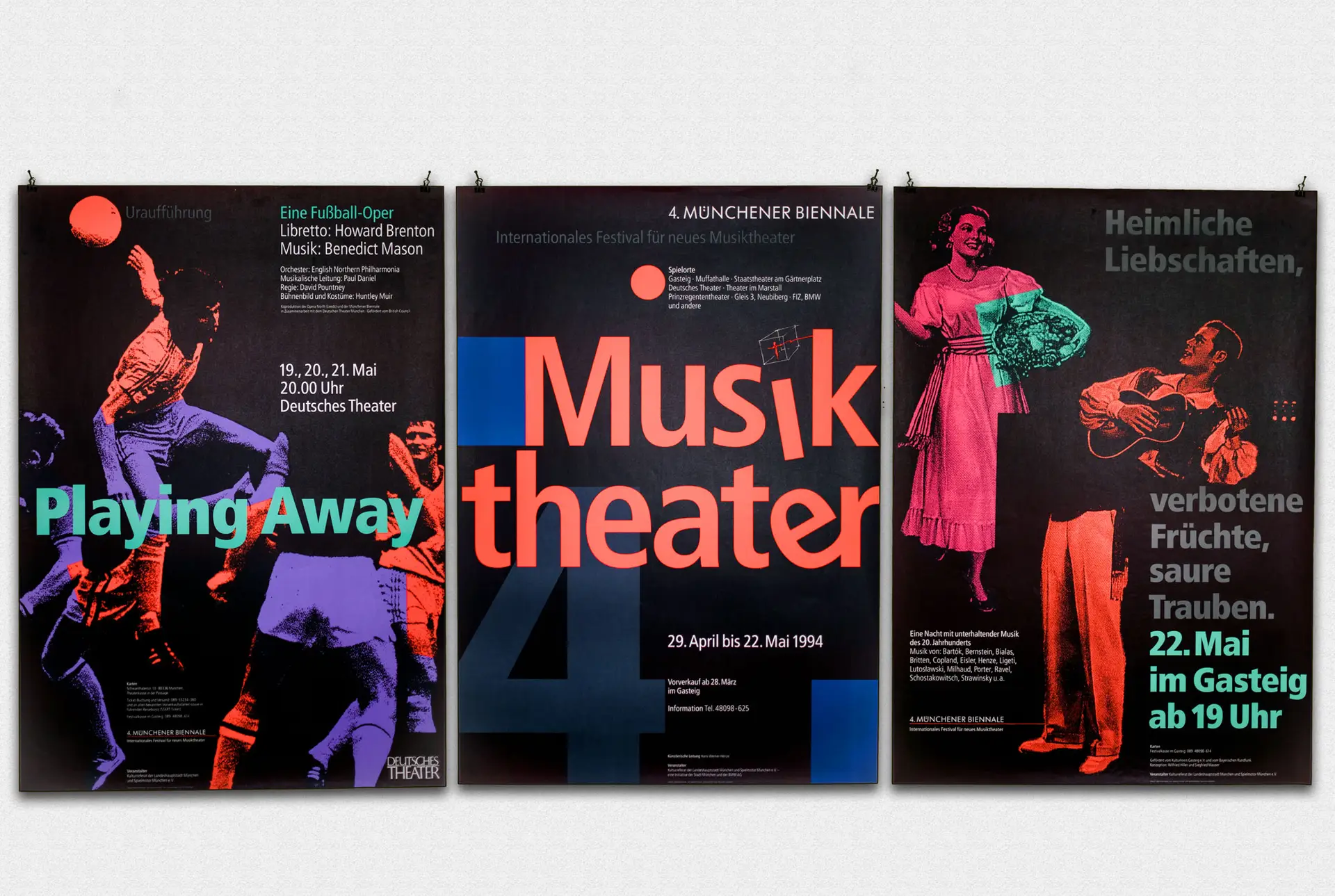 Plakate 4. Münchener Biennale Internationales Festival für neues Musiktheater München künstlerische Leitung Hans Werner Henze 1994 corporatedesign