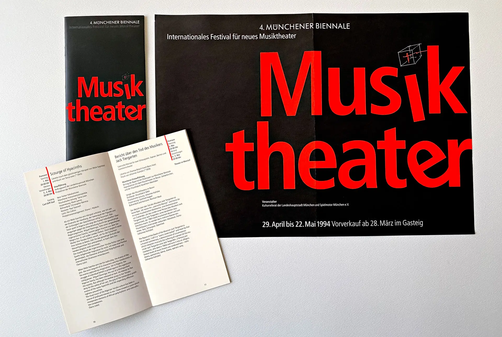 Programmheft und Busplakat 4. Münchener Biennale Internationales Festival für neues Musiktheater München künstlerische Leitung Hans Werner Henze 1994 corporatedesign editorialdesign