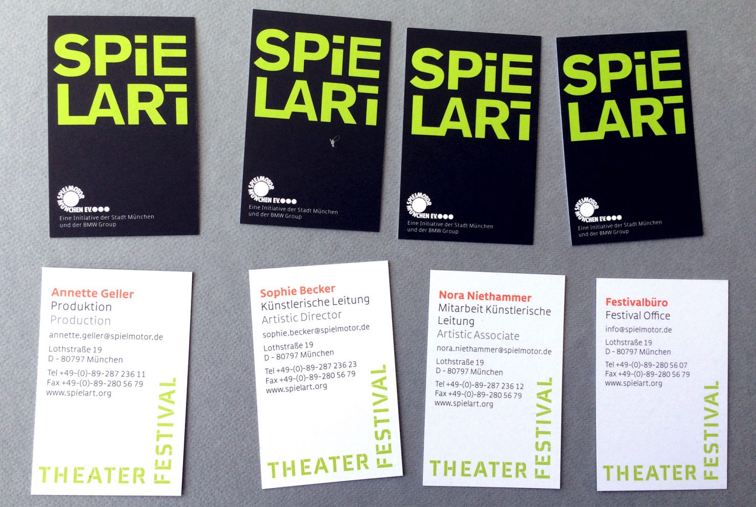 Visitenkarten Geschäftsausstattung Wortmarke Redesign corporatedesign spielart Theaterfestival München
